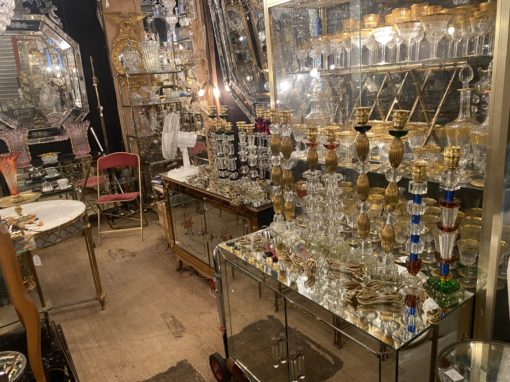 1940′ Glass Lamp Reassembly With Old Elements, H 40 cm Amber Balls Square Base And Green Cup - Image 7