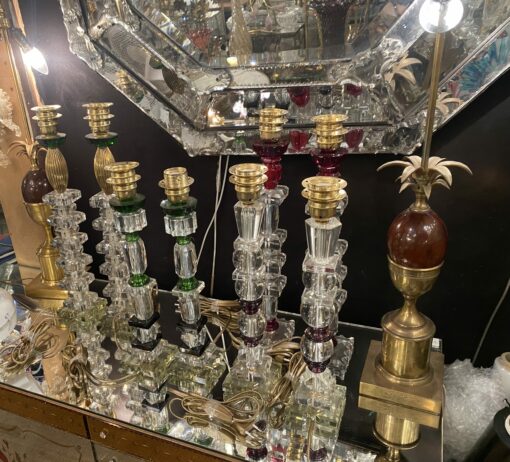 1940′ Pair of Reassembled Glass Lamps With Old Elements, H 46 cm Red Cups - Image 7