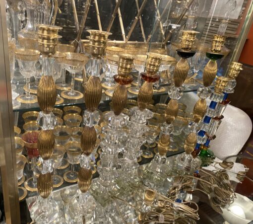 1940′ Glass Lamp Reassembly With Old Elements, H 40 cm Amber Balls Square Base And Green Cup - Image 5
