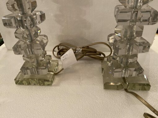 1940′ Pair of Reassembled Glass Lamps With Old Elements, H 49 cm Green Cups - Image 6