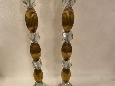 1940′ Pair of Reassembled Glass Lamps With Old Elements, H 55 cm 3 Oval Faceted Round Base