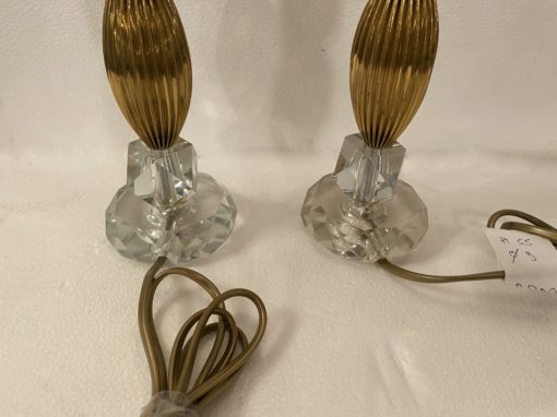 1940′ Pair of Reassembled Glass Lamps With Old Elements, H 55 cm 3 Oval Faceted Round Base - Image 6