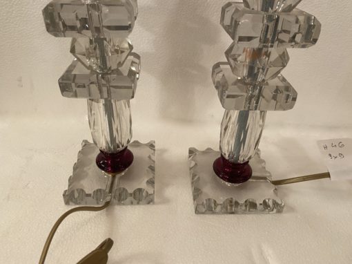 1940′ Pair of Reassembled Glass Lamps With Old Elements, H 46 cm Red Cups - Image 3