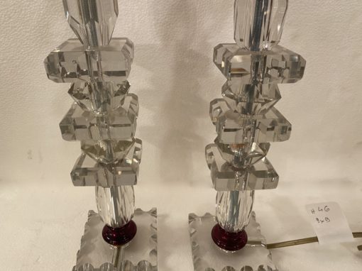 1940′ Pair of Reassembled Glass Lamps With Old Elements, H 46 cm Red Cups - Image 2