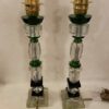 1940′ Pair of Reassembled Glass Lamps With Old Elements, H 40 cm Shoulders Green Color
