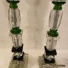 1940′ Pair of Reassembled Glass Lamps With Old Elements, H 40 cm Shoulders Green Color - Image 4