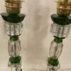 1940′ Pair of Reassembled Glass Lamps With Old Elements, H 40 cm Shoulders Green Color - Image 3