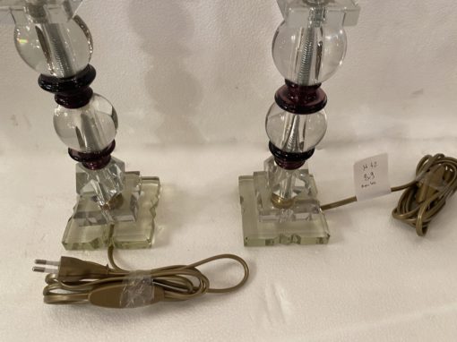 1940′ Paire de Lampes en Verre Remontage Avec Elements Anciens , H 42 cm Avec Boules DLG Adnet – Image 3