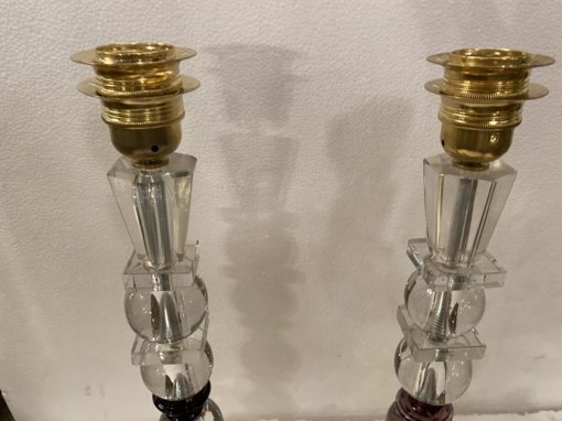 1940′ Paire de Lampes en Verre Remontage Avec Elements Anciens , H 42 cm Avec Boules DLG Adnet – Image 2