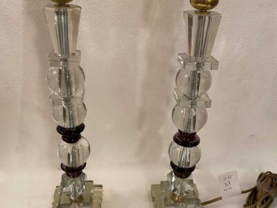 1940′ Pair of Reassembled Glass Lamps With Old Elements, H 42 cm With Balls DLG Adnet