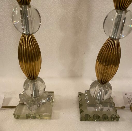 1940′ Pair of Lamps Or Similar Glass Reassembly With Old Elements, H 66 cm 3 Ovals Base 9 X 9 Blue And Green Cup - Image 6