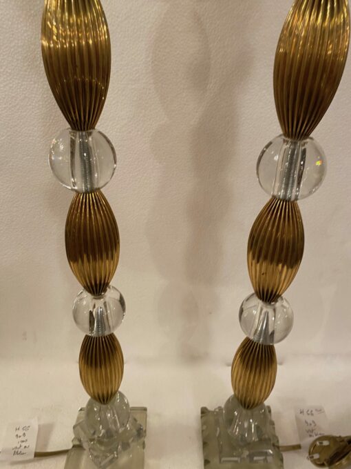 1940′ Pair of Lamps Or Similar Glass Reassembly With Old Elements, H 66 cm 3 Ovals Base 9 X 9 Blue And Green Cup - Image 5