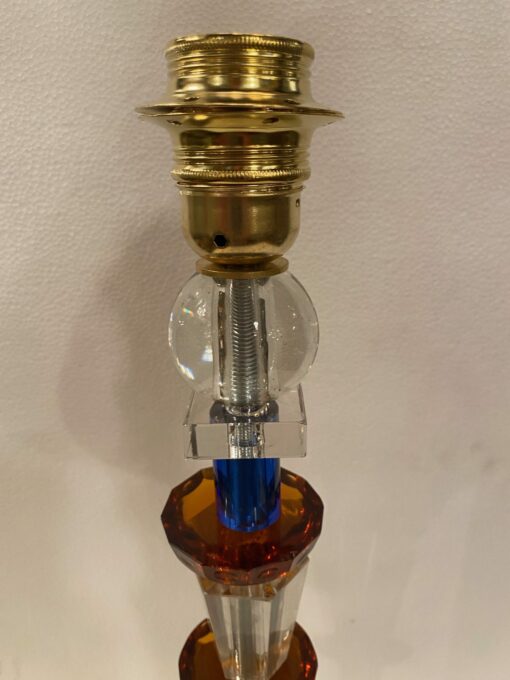 1940′ Glass Lamp Reassembly With Old Elements, H 40 cm Amber Balls Square Base And Green Cup - Image 3