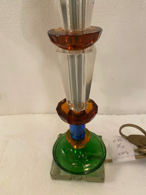 1940′ Glass Lamp Reassembly With Old Elements, H 40 cm Amber Balls Square Base And Green Cup - Image 2
