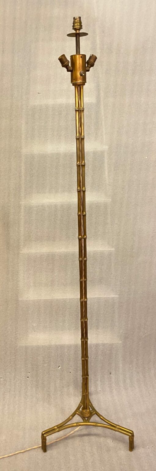 1950/70 Tripod Floor Lamp In Patinated Bronze DLG Maison Charles, Bagués, Jansen Bamboo Model 3 Rods