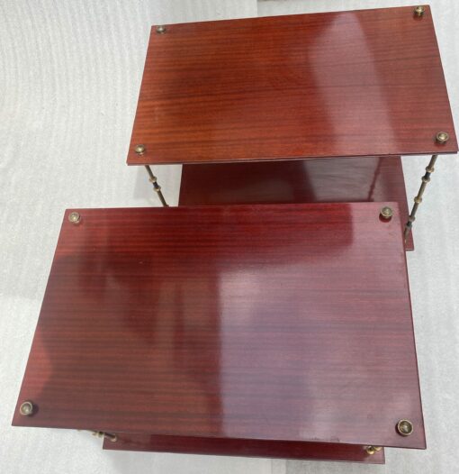 1950′ Paire de Tables Maison Baguès Décor Bambou en Bronze Bicolore Avec Plateaux Acajou 65 X 42 X H 48 cm – Image 8