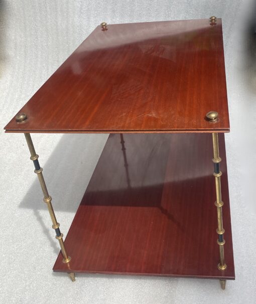 1950′ Paire de Tables Maison Baguès Décor Bambou en Bronze Bicolore Avec Plateaux Acajou 65 X 42 X H 48 cm – Image 7