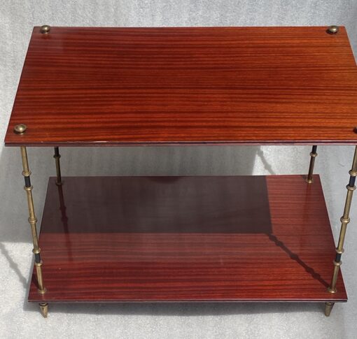 1950′ Paire de Tables Maison Baguès Décor Bambou en Bronze Bicolore Avec Plateaux Acajou 65 X 42 X H 48 cm – Image 6