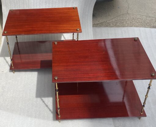 1950′ Paire de Tables Maison Baguès Décor Bambou en Bronze Bicolore Avec Plateaux Acajou 65 X 42 X H 48 cm – Image 5
