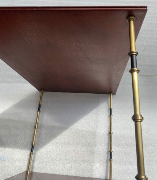 1950′ Paire de Tables Maison Baguès Décor Bambou en Bronze Bicolore Avec Plateaux Acajou 65 X 42 X H 48 cm – Image 3