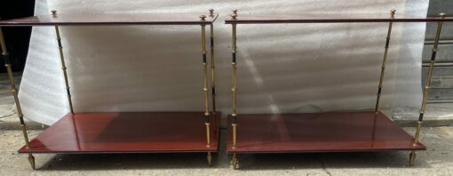1950′ Paire de Tables Maison Baguès Décor Bambou en Bronze Bicolore Avec Plateaux Acajou 65 X 42 X H 48 cm – Image 2