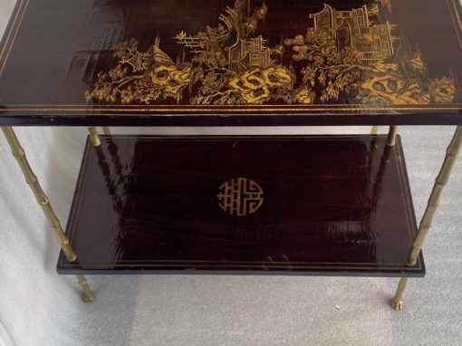 1950′ Paire de Tables Maison Baguès Décor Bambou en Bronze Doré Avec Plateaux Laque de Chine 65 X 32,5 X H 59 cm (réservé) – Image 9