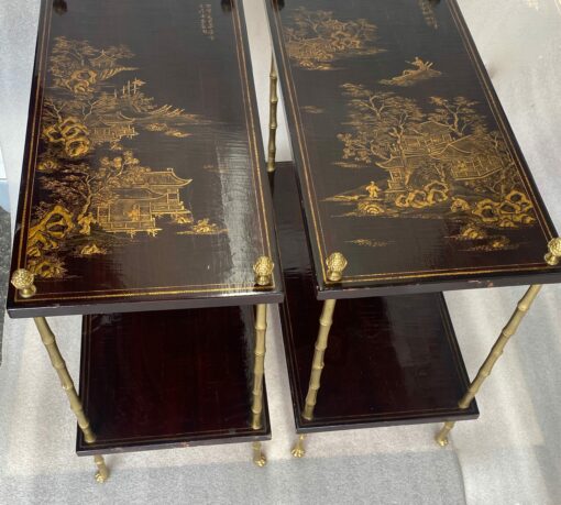 1950′ Paire de Tables Maison Baguès Décor Bambou en Bronze Doré Avec Plateaux Laque de Chine 65 X 32,5 X H 59 cm (réservé) – Image 7