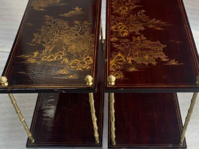1950 ‘ Pair of Tables Maison Bagués Bronze Style Bamboo Golden With Trays Lacquers of China 65 X 32,5 X H 59 cm