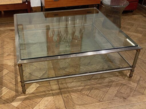 1950/70′ Coffee Table Maison Jansen In Brass Or Bronze Patinated And Silvered 120 x 120 cm - Image 3