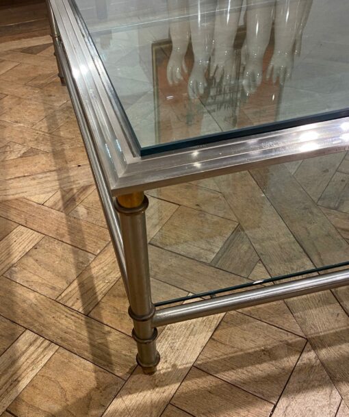 1950/70′ Coffee Table Maison Jansen In Brass Or Bronze Patinated And Silvered 120 x 120 cm - Image 4