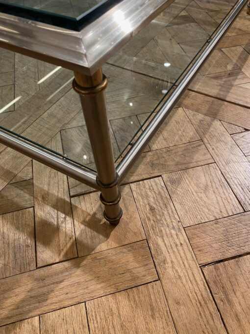 1950/70′ Coffee Table Maison Jansen In Brass Or Bronze Patinated And Silvered 120 x 120 cm - Image 5