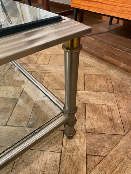 1950/70′ Coffee Table Maison Jansen In Brass Or Bronze Patinated And Silvered 120 x 120 cm - Image 6