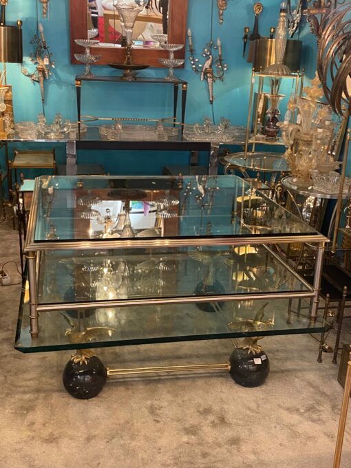 1950/70′ Coffee Table Maison Jansen In Brass Or Bronze Patinated And Silvered 120 x 120 cm - Image 7