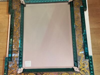 1970′ Aged Oxidized Venice Mirror With Eglomized Decor Frame In Green Mirror 75 x 60 cm