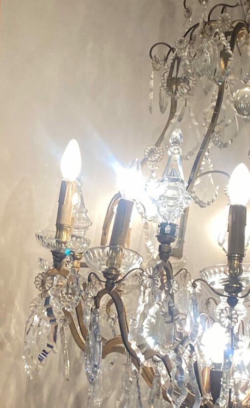1900/1920′ Gilt Bronze Cage Chandelier 4 Arms 16 Lights - Image 16