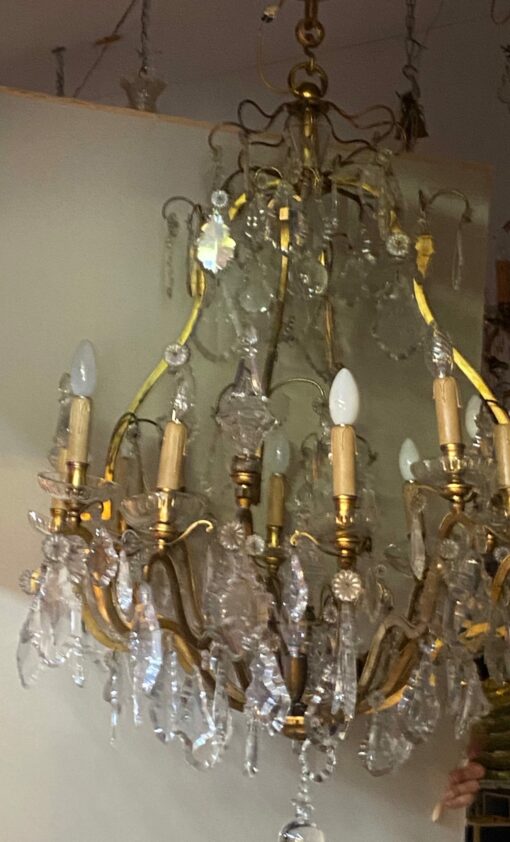 1900/1920′ Gilt Bronze Cage Chandelier 4 Arms 16 Lights - Image 13
