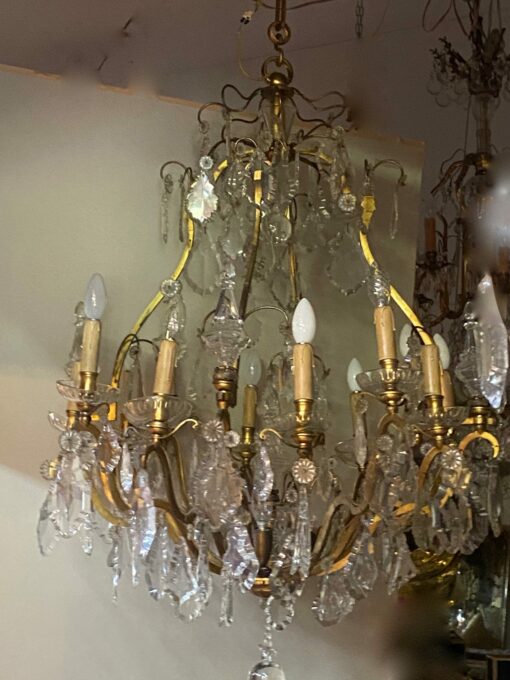 1900/1920′ Gilt Bronze Cage Chandelier 4 Arms 16 Lights - Image 12