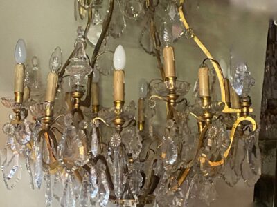1900/1920′ Gilt Bronze Cage Chandelier 4 Arms 16 Lights