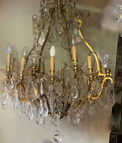 1900/1920′ Gilt Bronze Cage Chandelier 4 Arms 16 Lights