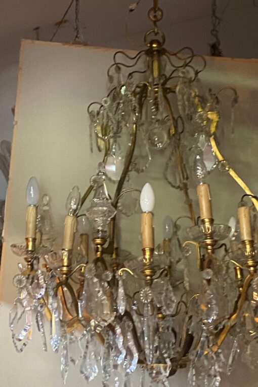 1900/1920′ Gilt Bronze Cage Chandelier 4 Arms 16 Lights - Image 10