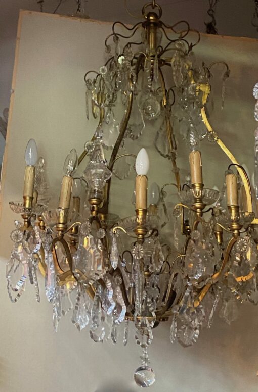 1900/1920′ Gilt Bronze Cage Chandelier 4 Arms 16 Lights - Image 9