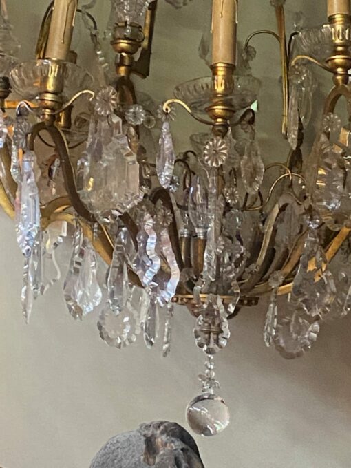 1900/1920′ Gilt Bronze Cage Chandelier 4 Arms 16 Lights - Image 6