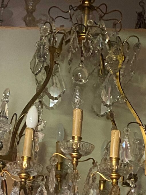 1900/1920′ Gilt Bronze Cage Chandelier 4 Arms 16 Lights - Image 3