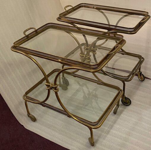 1970′  Bar Roulant en Bronze et Laiton Doré Maison Baguès Ou Charles Ou Jansen Décor Napoléon 3