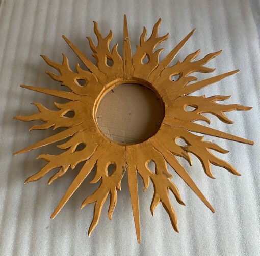 1950/70′ Miroir Soleil Plat 2 Étages Bois Doré Et Argenté 78 Cm De Diamètre – Image 6