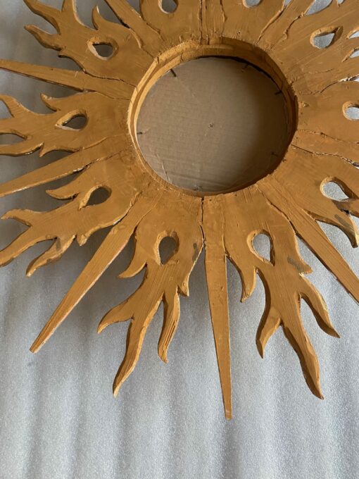 1950/70′ Miroir Soleil Plat 2 Étages Bois Doré Et Argenté 78 Cm De Diamètre – Image 5
