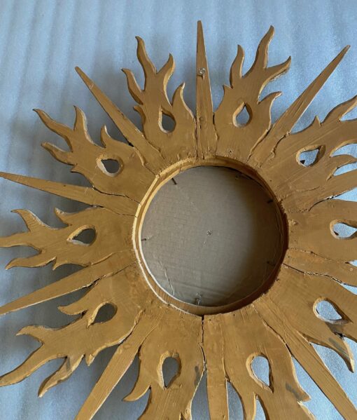 1950/70′ Miroir Soleil Plat 2 Étages Bois Doré Et Argenté 78 Cm De Diamètre – Image 3