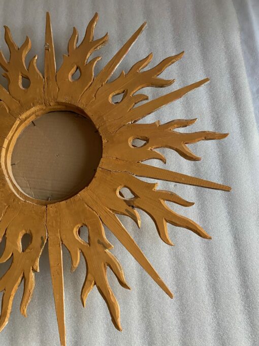 1950/70′ Miroir Soleil Plat 2 Étages Bois Doré Et Argenté 78 Cm De Diamètre – Image 2