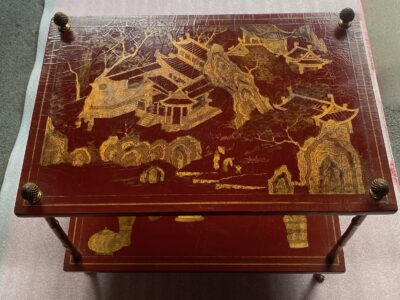 1950/70′ Table Maison Baguès Bamboo Decor in Gilt Bronze With Chinese Lacquer Trays 60 X 40 X H 55 cm