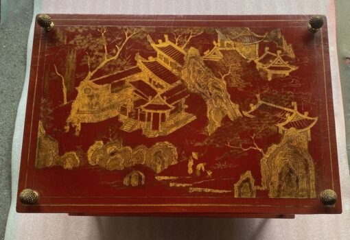 1950/70′ Table Maison Baguès Bamboo Decor in Gilt Bronze With Chinese Lacquer Trays 60 X 40 X H 55 cm - Image 20